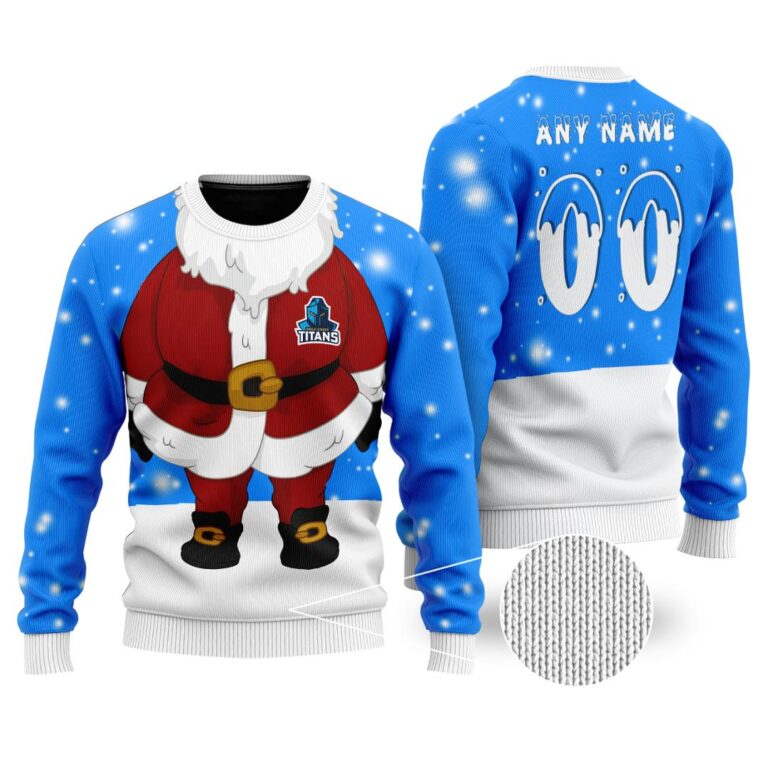 NRL Gold Coast Titans Christmas | Custom Name & Number | Hoodie/Zip/T-Shirt/Knitted Sweaters/Polo
