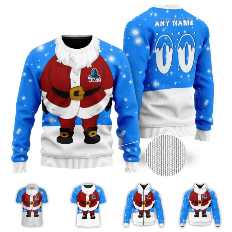 NRL Gold Coast Titans Christmas | Custom Name & Number | Hoodie/Zip/T-Shirt/Knitted Sweaters/Polo