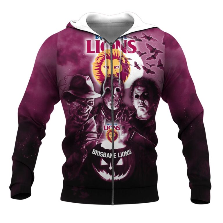 AFL Brisbane Lions Halloween Adult Kid Zip Hoodie T Shirt Long Sleeve Hawaiian