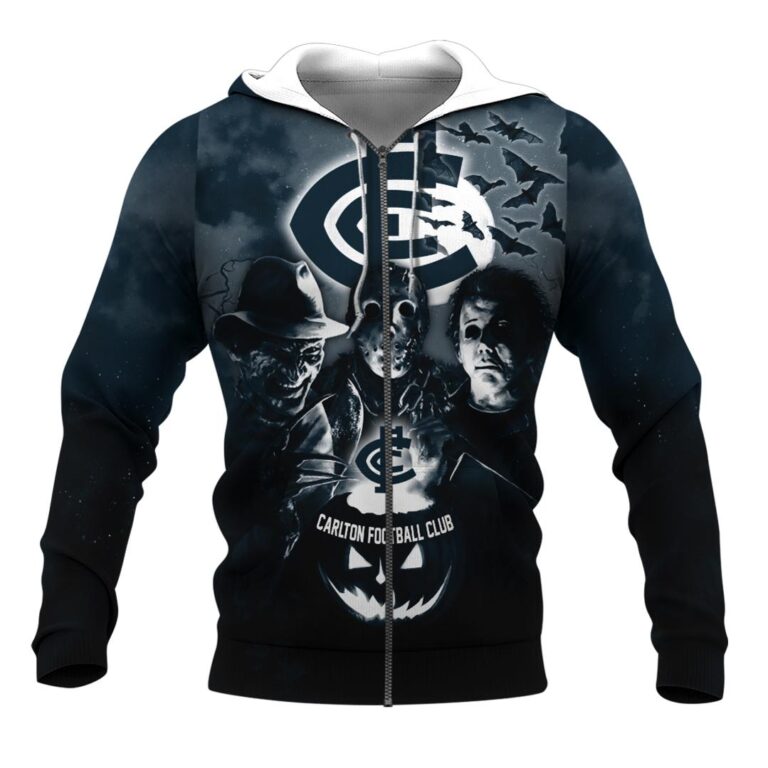 AFL Carlton Blues Halloween Adult Kid Zip Hoodie T Shirt Long Sleeve Hawaiian