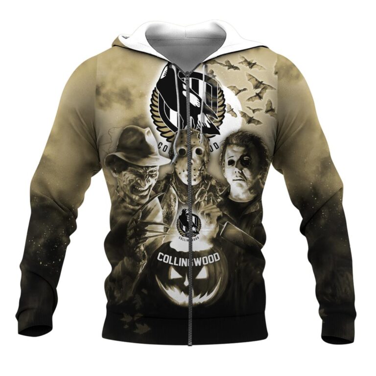 AFL Collingwood Magpies Halloween Adult Kid Zip Hoodie T Shirt Long Sleeve Hawaiian