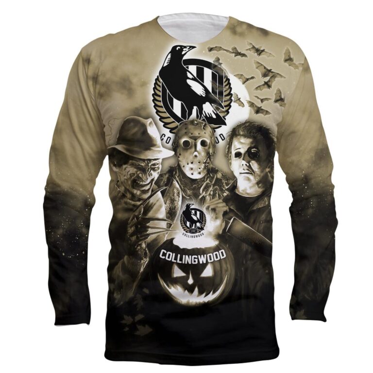 AFL Collingwood Magpies Halloween Adult Kid Zip Hoodie T Shirt Long Sleeve Hawaiian