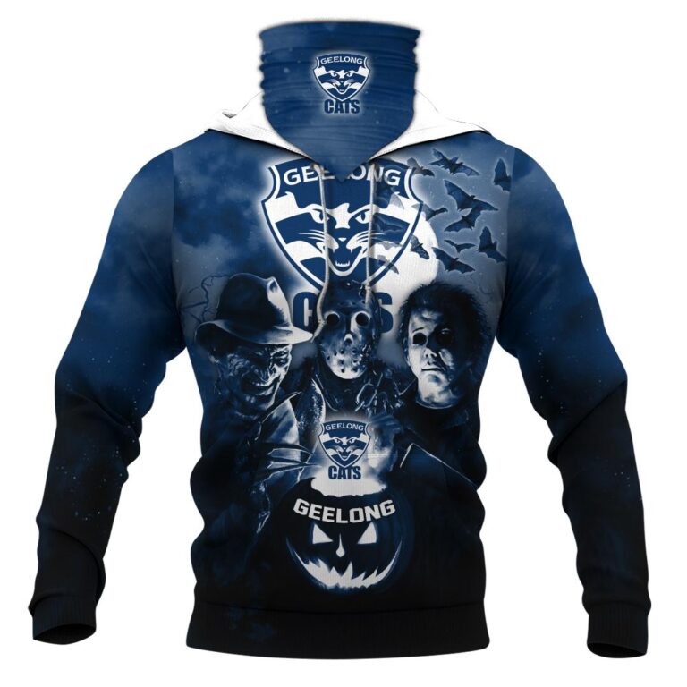 AFL Geelong Cats Halloween Adult Kid Zip Hoodie T Shirt Long Sleeve Hawaiian