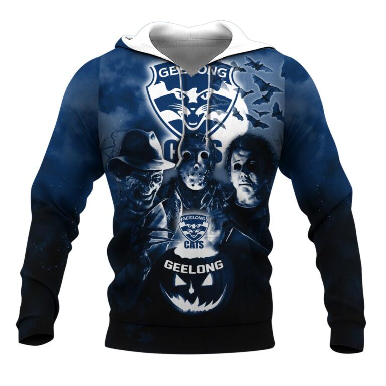 AFL Geelong Cats Halloween Adult Kid Zip Hoodie T Shirt Long Sleeve Hawaiian