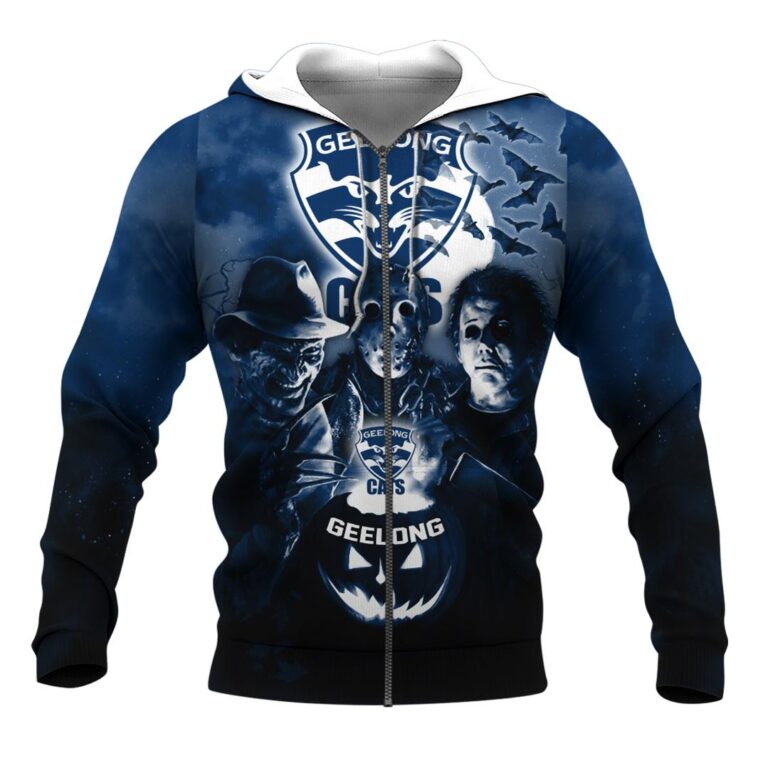 AFL Geelong Cats Halloween Adult Kid Zip Hoodie T Shirt Long Sleeve Hawaiian