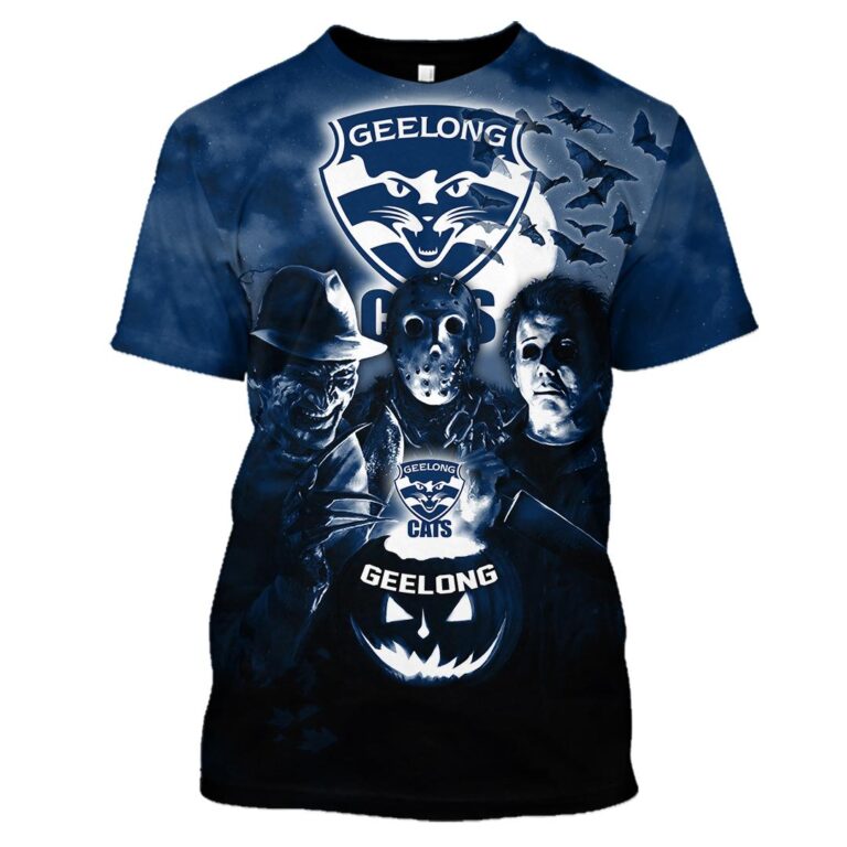 AFL Geelong Cats Halloween Adult Kid Zip Hoodie T Shirt Long Sleeve Hawaiian