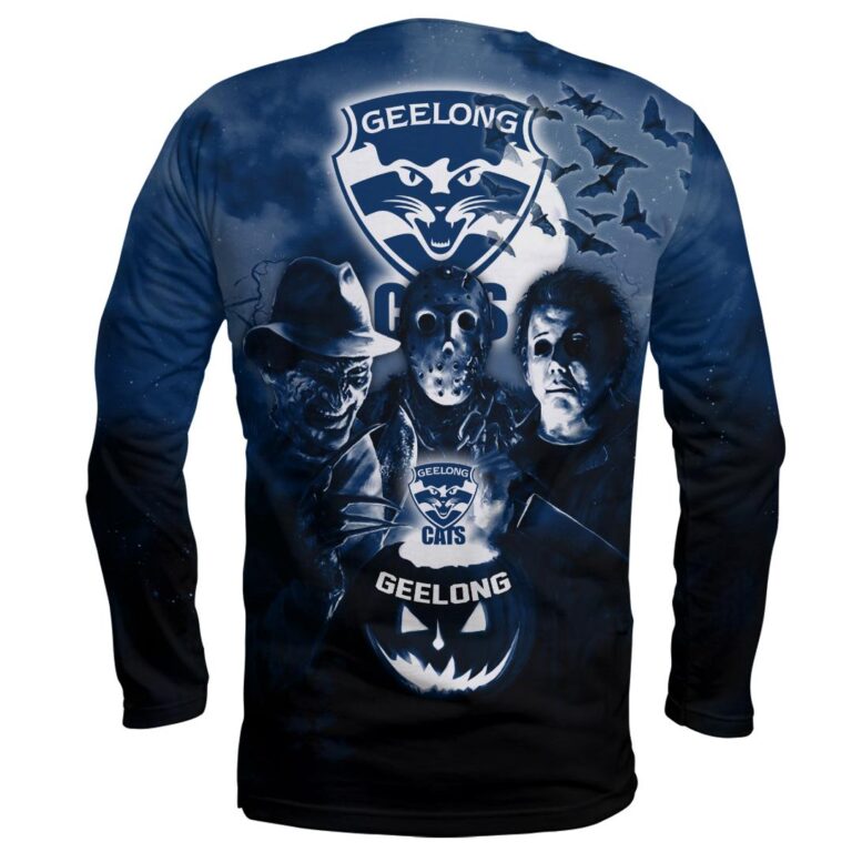 AFL Geelong Cats Halloween Adult Kid Zip Hoodie T Shirt Long Sleeve Hawaiian