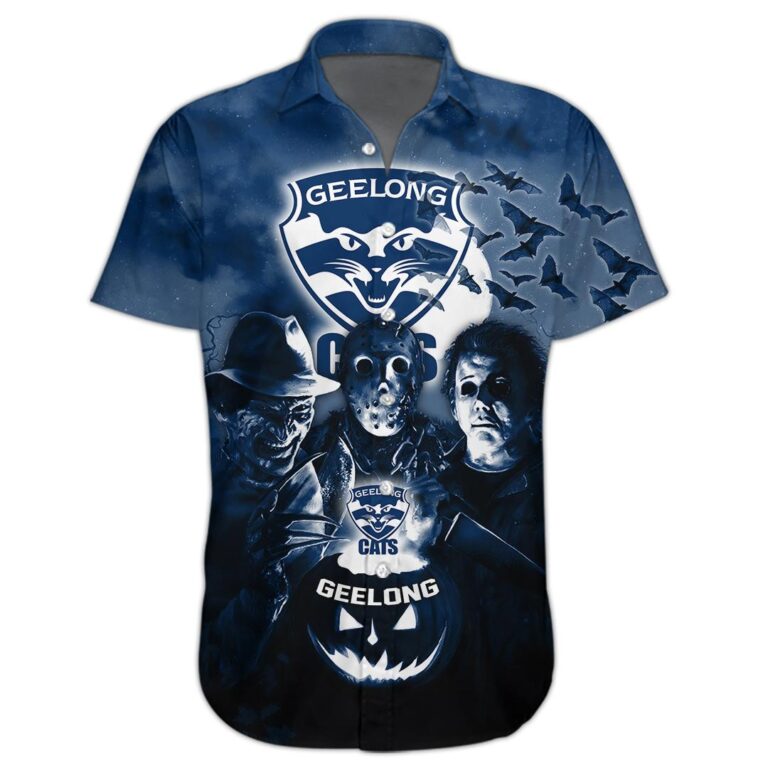 AFL Geelong Cats Halloween Adult Kid Zip Hoodie T Shirt Long Sleeve Hawaiian