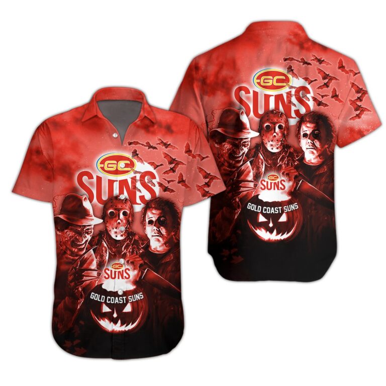 AFL Gold Coast Suns Halloween Adult Kid Zip Hoodie T Shirt Long Sleeve Hawaiian