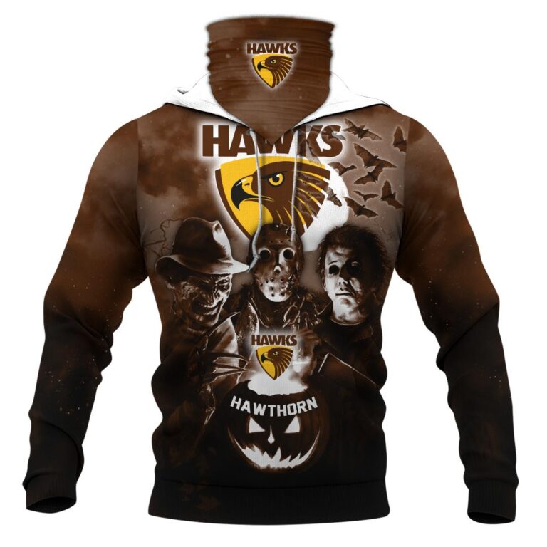 AFL Hawthorn Hawks Halloween Adult Kid Zip Hoodie T Shirt Long Sleeve Hawaiian