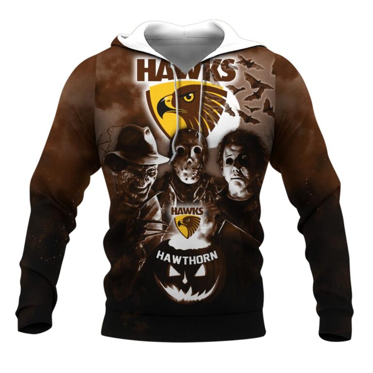 AFL Hawthorn Hawks Halloween Adult Kid Zip Hoodie T Shirt Long Sleeve Hawaiian