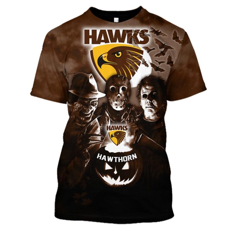 AFL Hawthorn Hawks Halloween Adult Kid Zip Hoodie T Shirt Long Sleeve Hawaiian