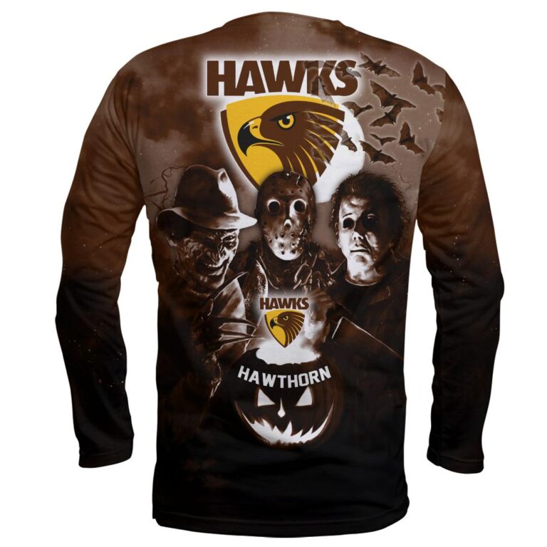 AFL Hawthorn Hawks Halloween Adult Kid Zip Hoodie T Shirt Long Sleeve Hawaiian