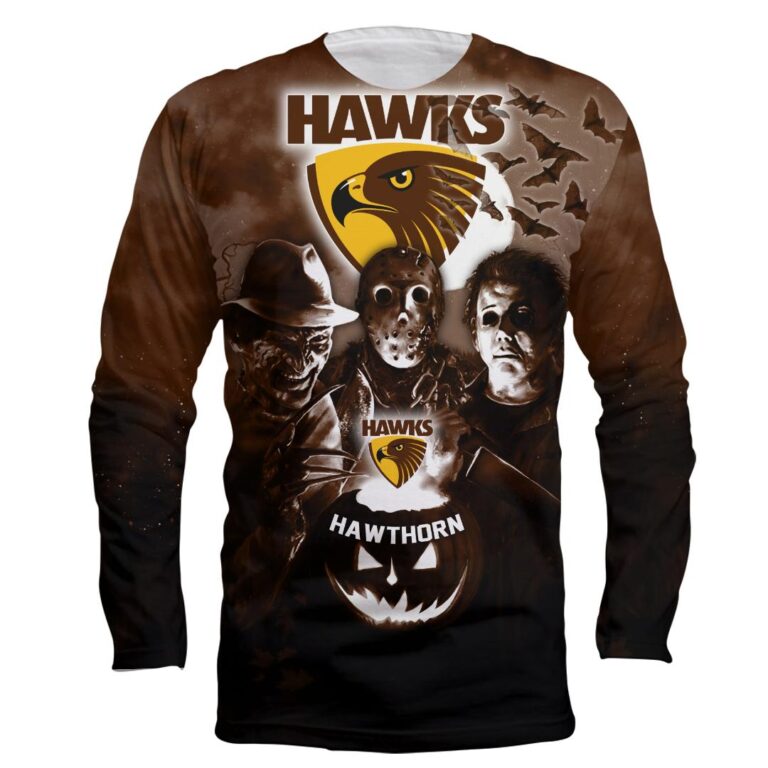 AFL Hawthorn Hawks Halloween Adult Kid Zip Hoodie T Shirt Long Sleeve Hawaiian
