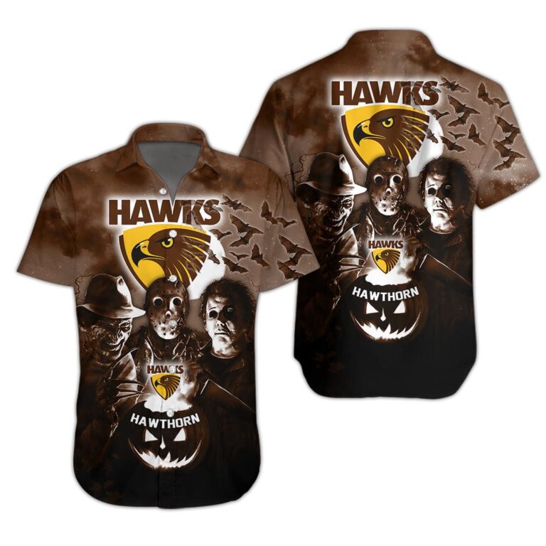 AFL Hawthorn Hawks Halloween Adult Kid Zip Hoodie T Shirt Long Sleeve Hawaiian