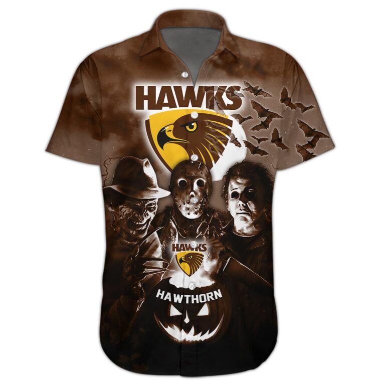 AFL Hawthorn Hawks Halloween Adult Kid Zip Hoodie T Shirt Long Sleeve Hawaiian