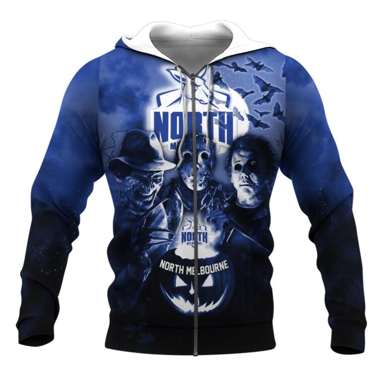 AFL North Melbourne Kangaroos Halloween Adult Kid Zip Hoodie T Shirt Long Sleeve Hawaiian