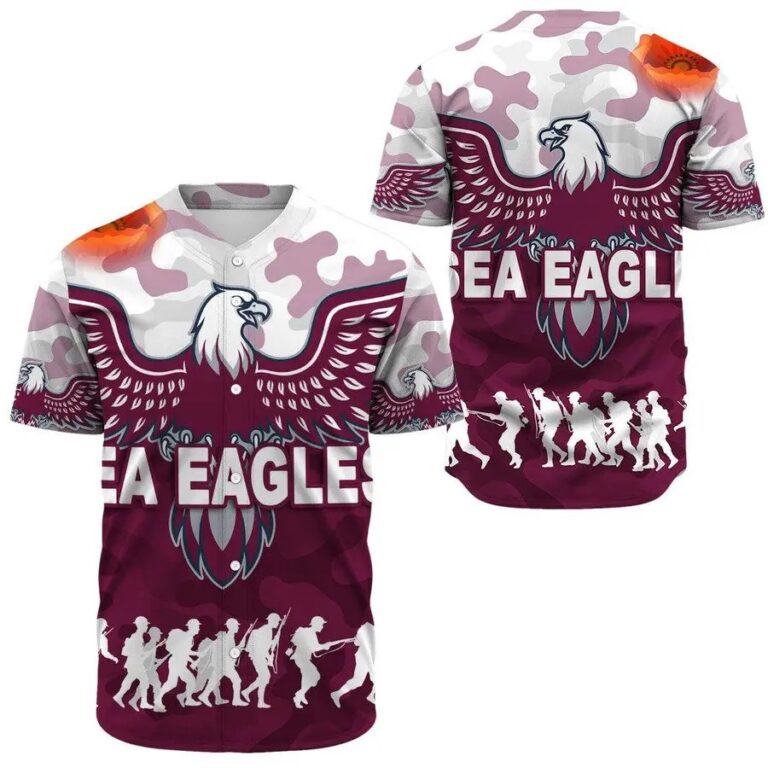 NRL Manly Warringah Sea Eagles Camoflage ANZAC Baseball Jersey