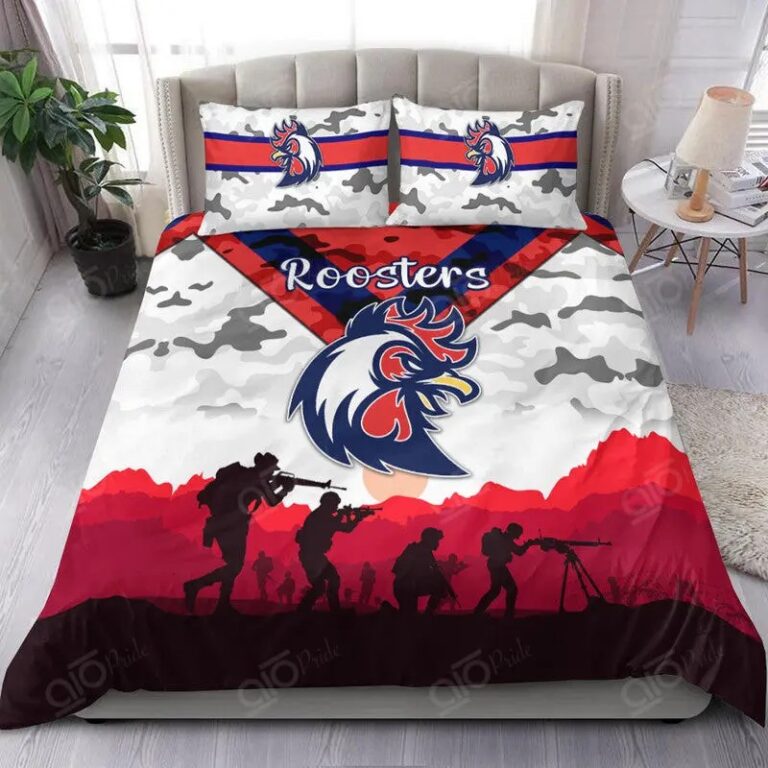 NRL Sydney Roosters ANZAC Simple Style – White Bedding Duvet Cover + 1|2 Pillow Cases