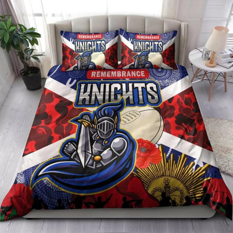 NRL Newcastle Knights ANZAC Day Poppy Flower Bedding Duvet Cover + 1|2 Pillow Cases
