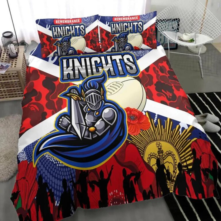 NRL Newcastle Knights ANZAC Day Poppy Flower Bedding Duvet Cover + 1|2 Pillow Cases