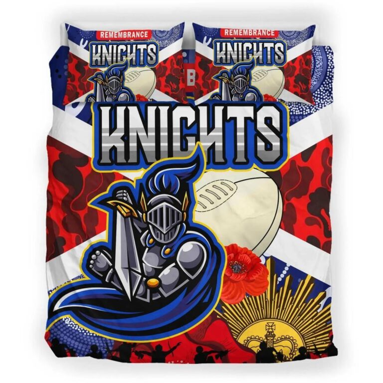 NRL Newcastle Knights ANZAC Day Poppy Flower Bedding Duvet Cover + 1|2 Pillow Cases