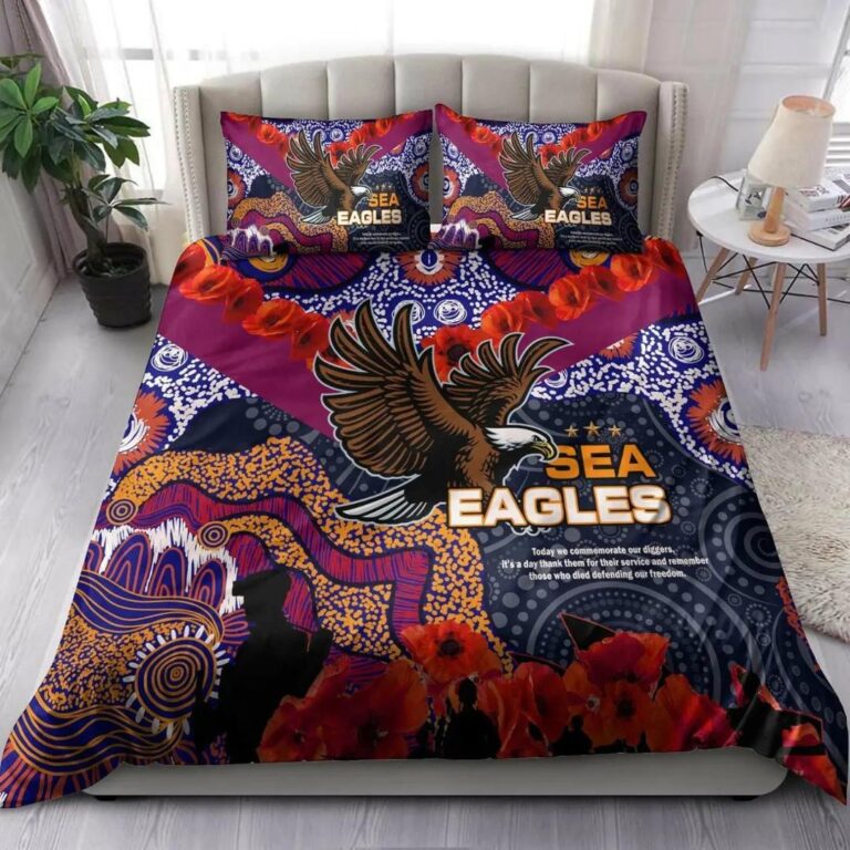 NRL Manly Warringah Sea Eagles Anzac Aboriginal Bedding Duvet Cover + 1|2 Pillow Cases