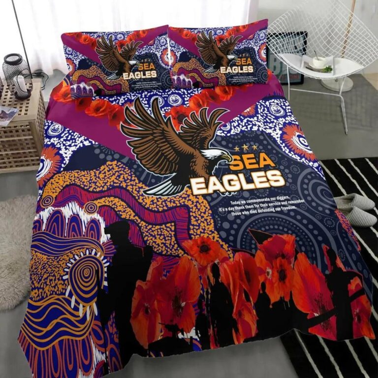 NRL Manly Warringah Sea Eagles Anzac Aboriginal Bedding Duvet Cover + 1|2 Pillow Cases
