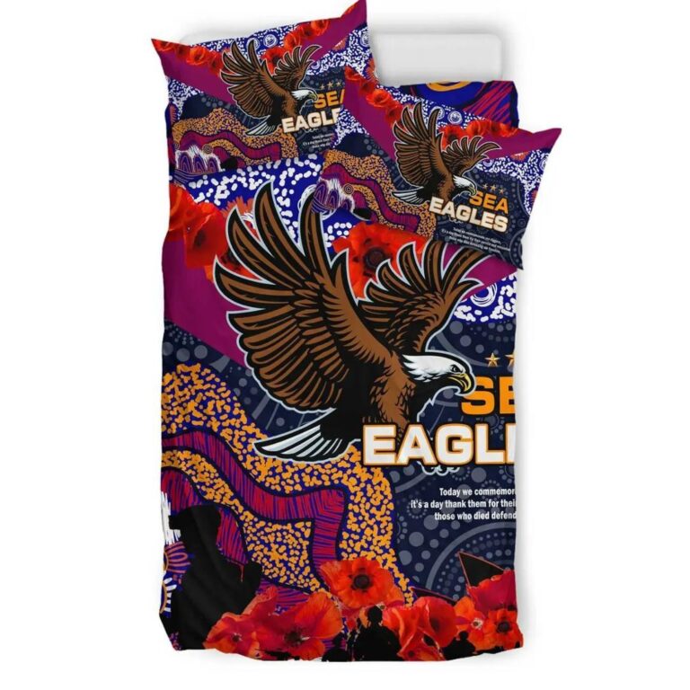 NRL Manly Warringah Sea Eagles Anzac Aboriginal Bedding Duvet Cover + 1|2 Pillow Cases
