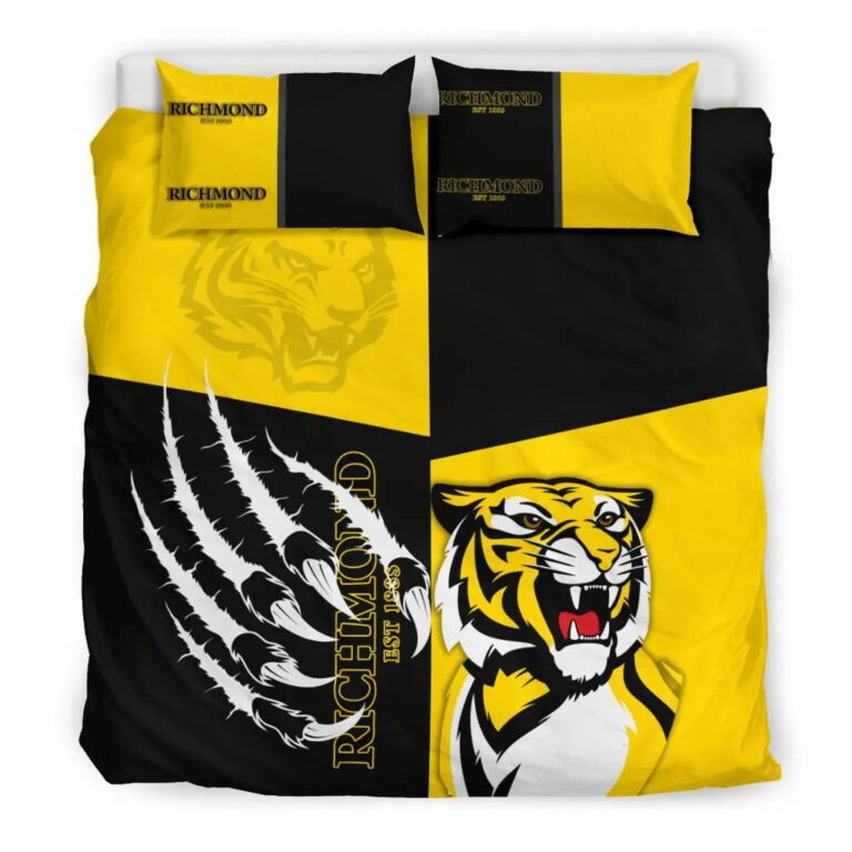 AFL Richmond Tigers Black Yellow Bedding Duvet Cover + 1|2 Pillow Cases
