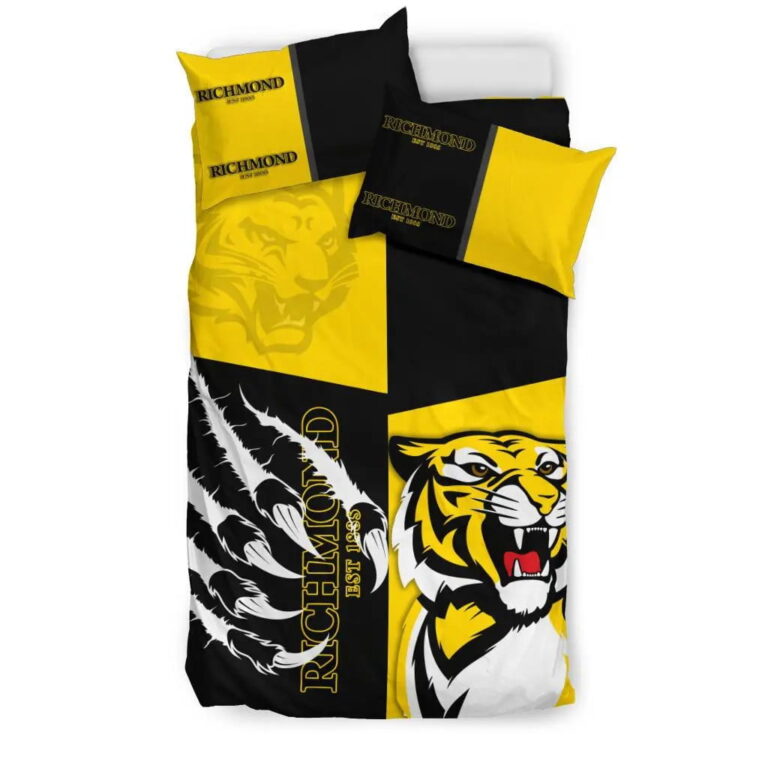 AFL Richmond Tigers Black Yellow Bedding Duvet Cover + 1|2 Pillow Cases