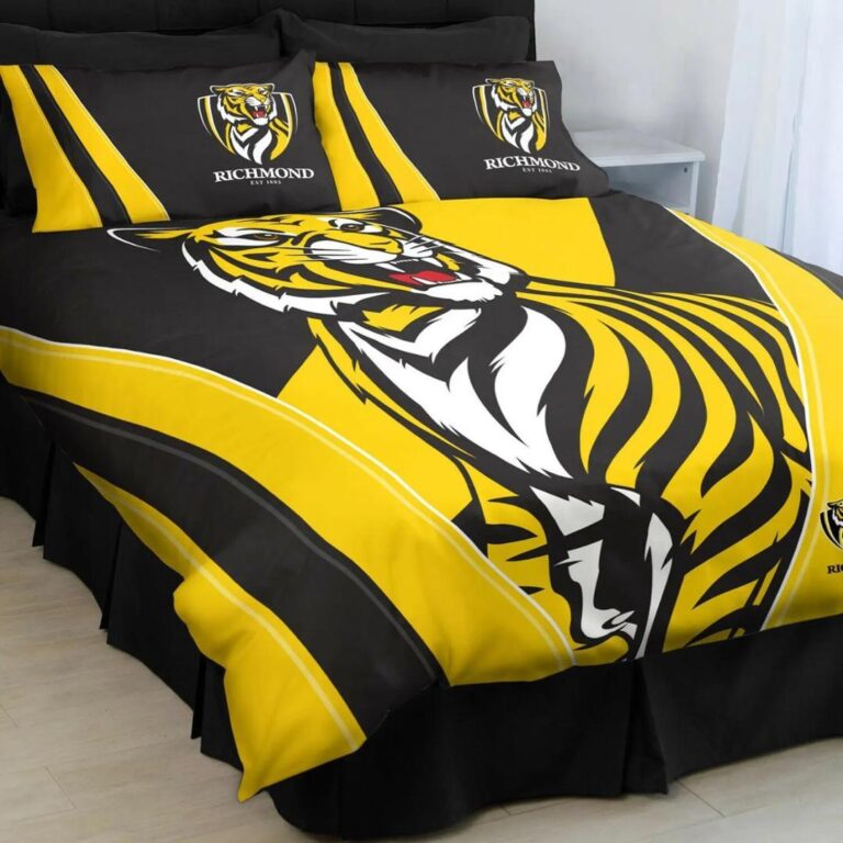 AFL Richmond Tigers Black Yellow Stripes Bedding Duvet Cover + 1|2 Pillow Cases
