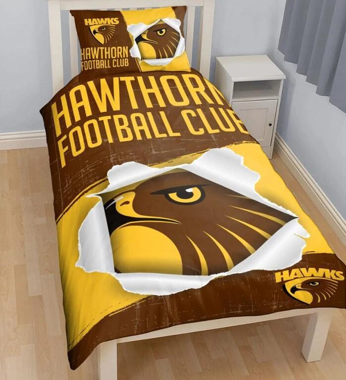 AFL Hawthorn Hawks Big Logo Bedding Duvet Cover + 1|2 Pillow Cases