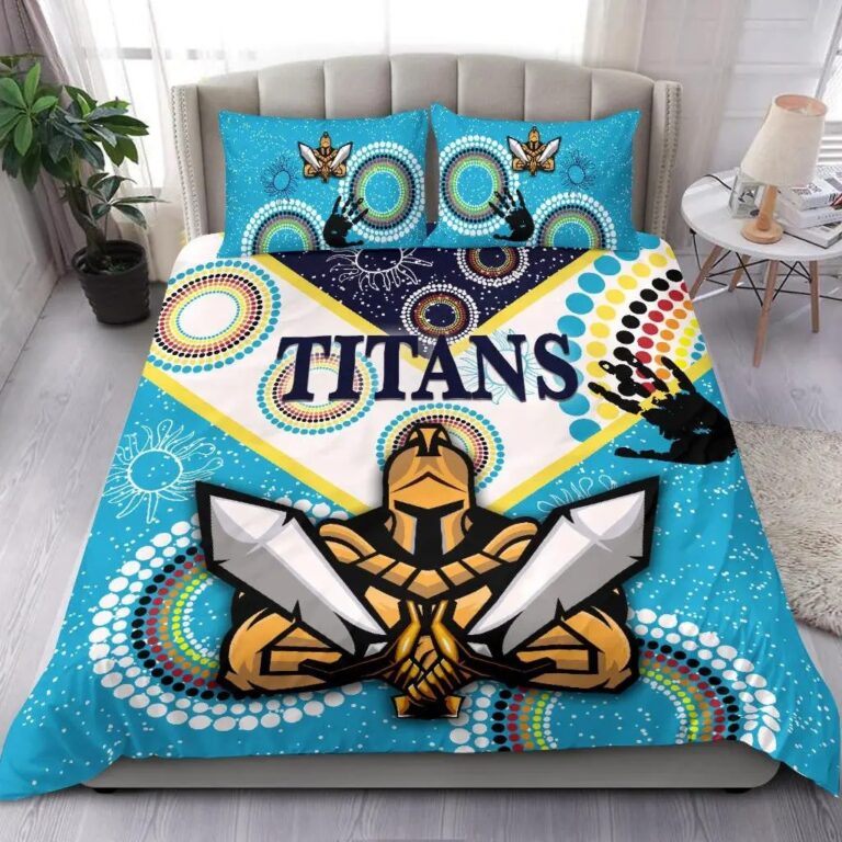 NRL Gold Coast Titans Gladiator Unique Indigenous Bedding Duvet Cover + 1|2 Pillow Cases