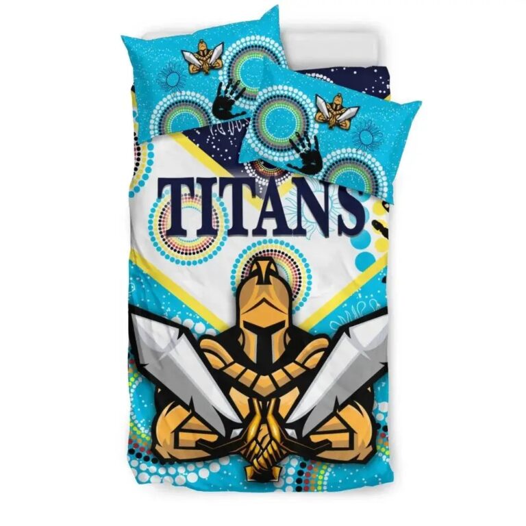 NRL Gold Coast Titans Gladiator Unique Indigenous Bedding Duvet Cover + 1|2 Pillow Cases
