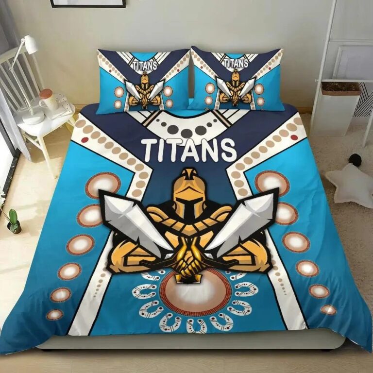 NRL Gold Coast Titans Gladiator Simple Indigenous Bedding Duvet Cover + 1|2 Pillow Cases