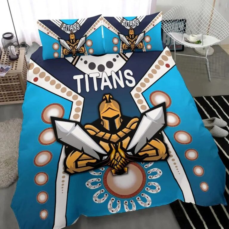NRL Gold Coast Titans Gladiator Simple Indigenous Bedding Duvet Cover + 1|2 Pillow Cases