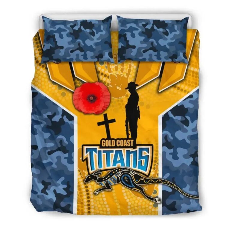 NRL Gold Coast Titans Anzac Day Armor Version Bedding Duvet Cover + 1|2 Pillow Cases