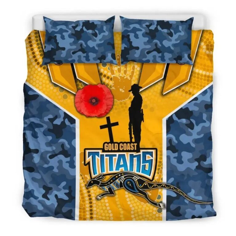 NRL Gold Coast Titans Anzac Day Armor Version Bedding Duvet Cover + 1|2 Pillow Cases