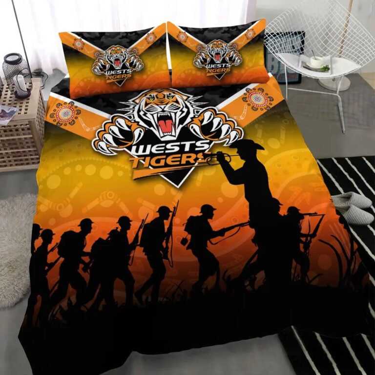NRL Wests Tigers Anzac Day Indigenous Bedding Duvet Cover + 1|2 Pillow Cases