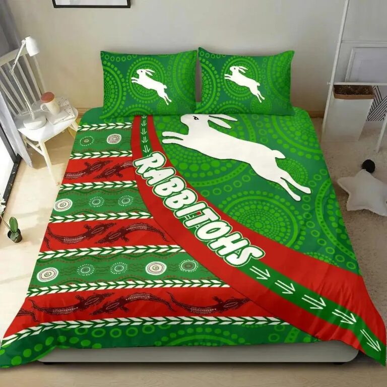 NRL South Sydney Rabbitohs Aboriginal Bedding Duvet Cover + 1|2 Pillow Cases