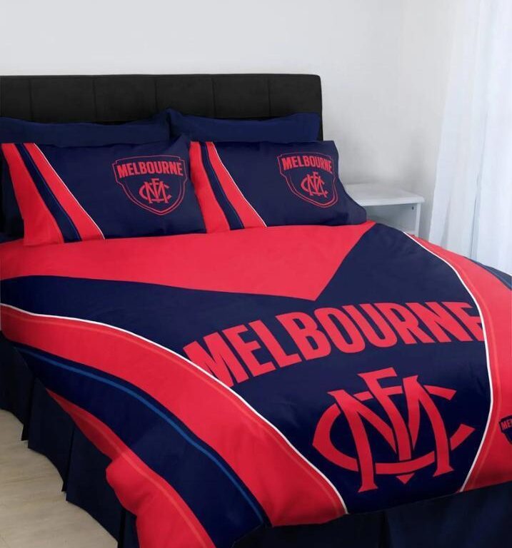 AFL Melbourne Demons Red Navy Stripes Bedding Duvet Cover + 1|2 Pillow Cases