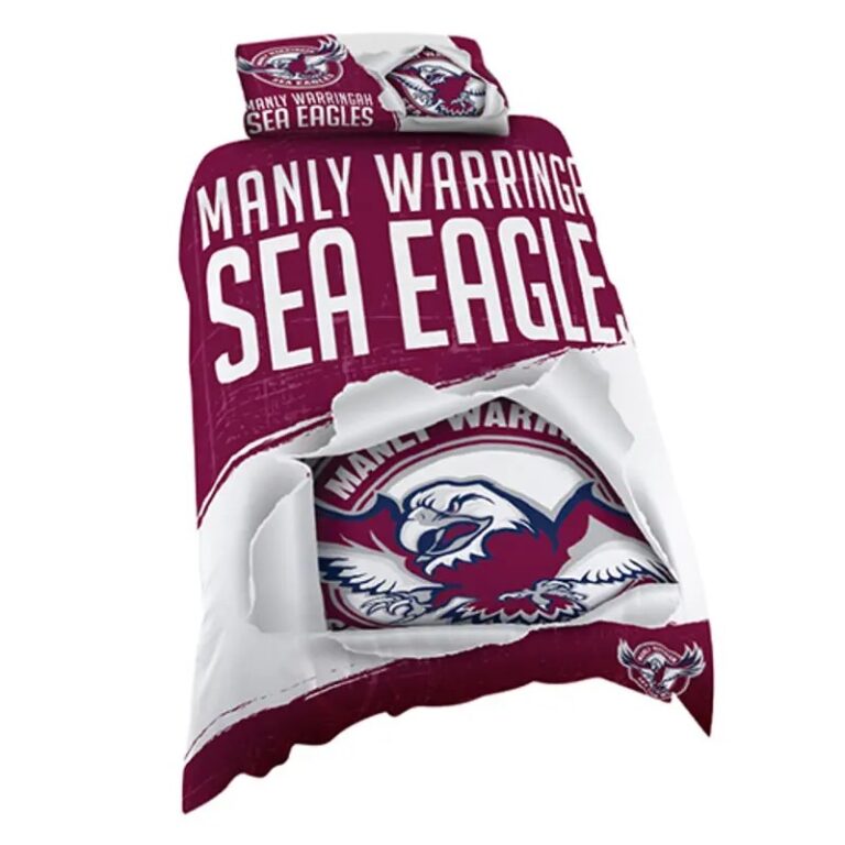 NRL Manly Warringah Sea Eagles Big Logo Bedding Duvet Cover + 1|2 Pillow Cases