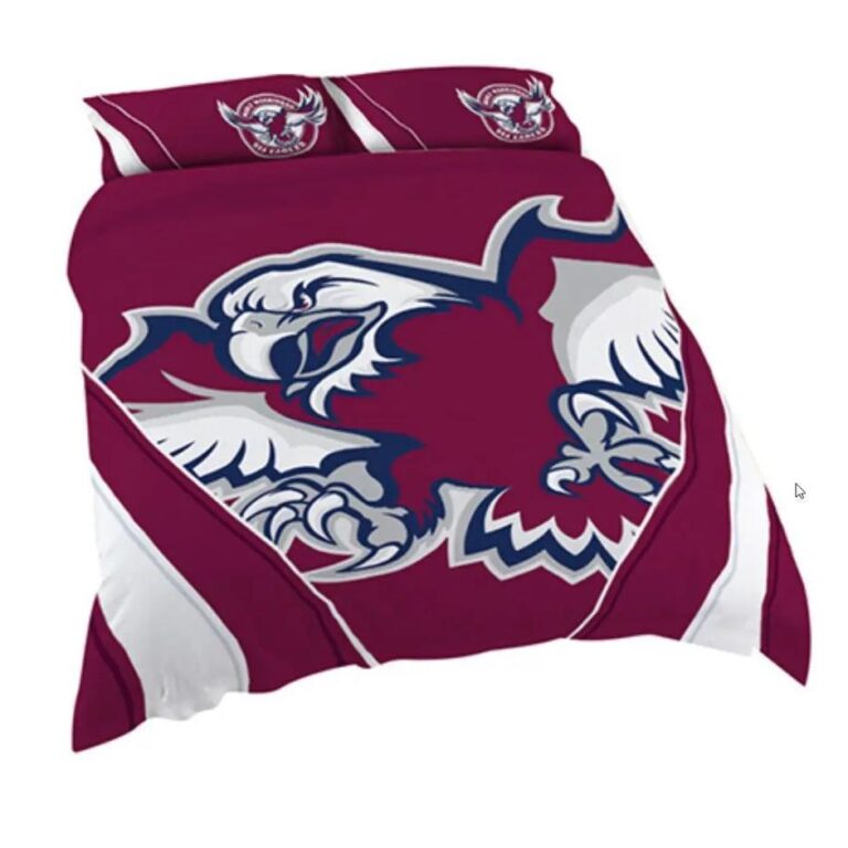 NRL Manly Warringah Sea Eagles White Maroon Stripes Bedding Duvet Cover + 1|2 Pillow Cases