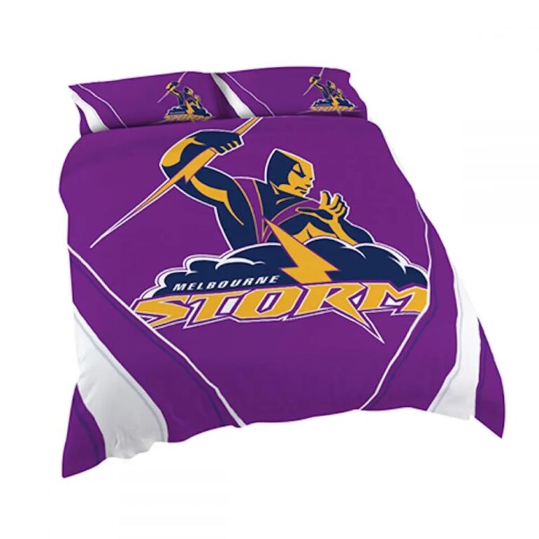 NRL Melbourne Storm Purple White Stripes Bedding Duvet Cover + 1|2 Pillow Cases