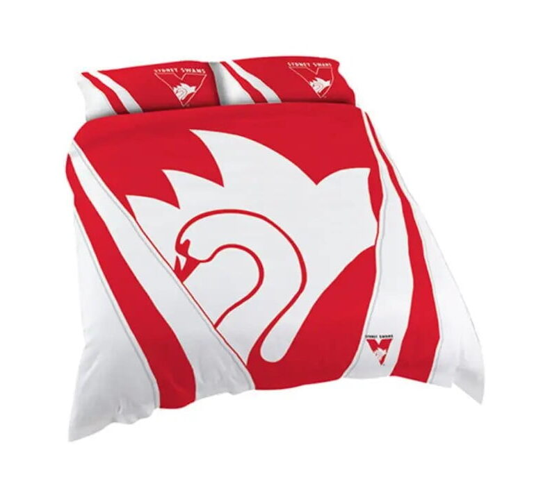 AFL Sydney Swans Red White Stripes Bedding Duvet Cover + 1|2 Pillow Cases