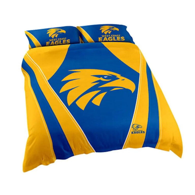 AFL West Coast Eagles Royal Blue Gold Stripes Bedding Duvet Cover + 1|2 Pillow Cases