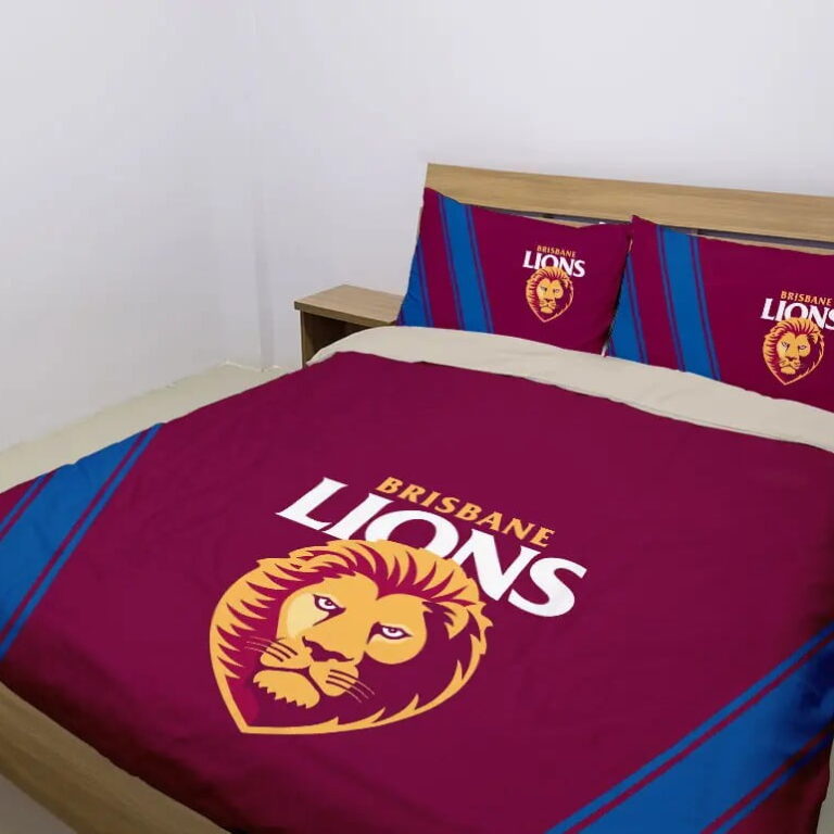 AFL Brisbane Lions Bedding Duvet Cover + 1|2 Pillow Cases