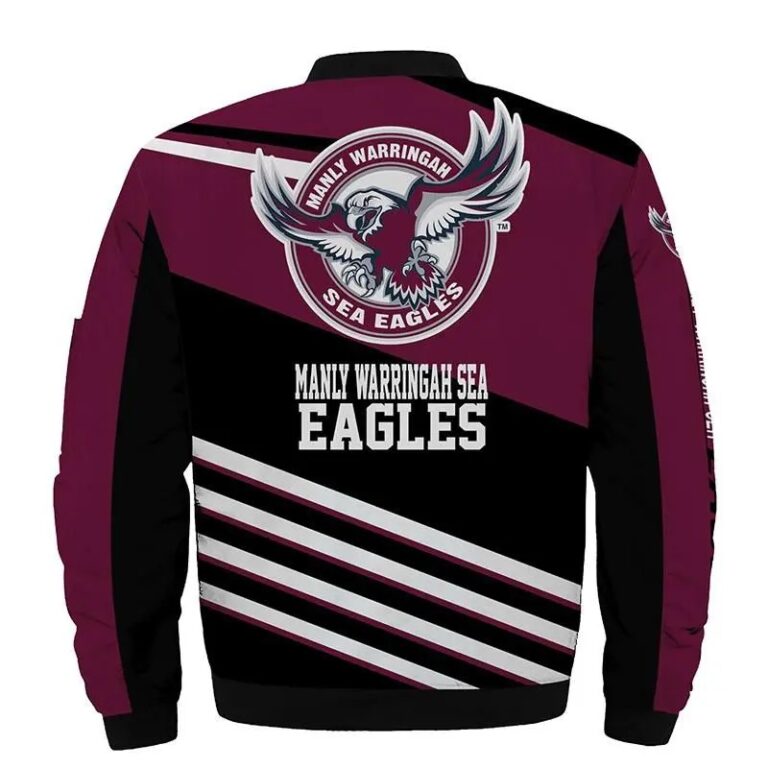 NRL Manly Warringah Sea Eagles Maroon Black Bomber Jacket