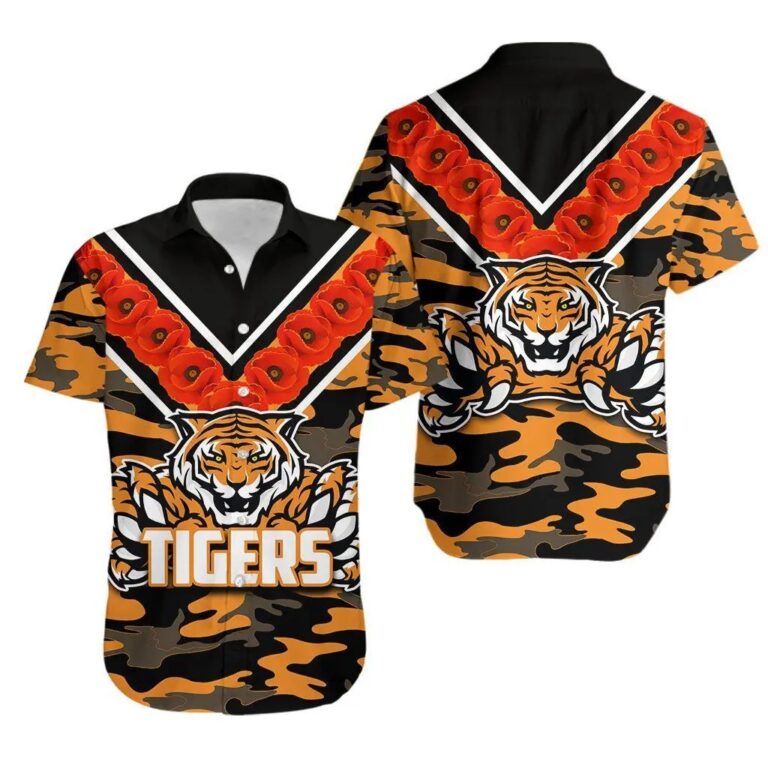 NRL Wests Tigers Anzac Day Poppy Flowers Hawaiian Shirt